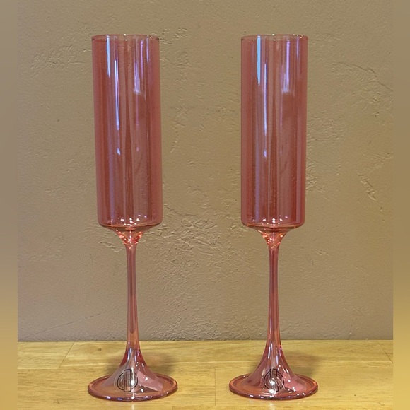 RACHEL ZOE Set Of 2 Pink Luster Glass Champagne Flutes. Brand New With Tags - Picture 1 of 3